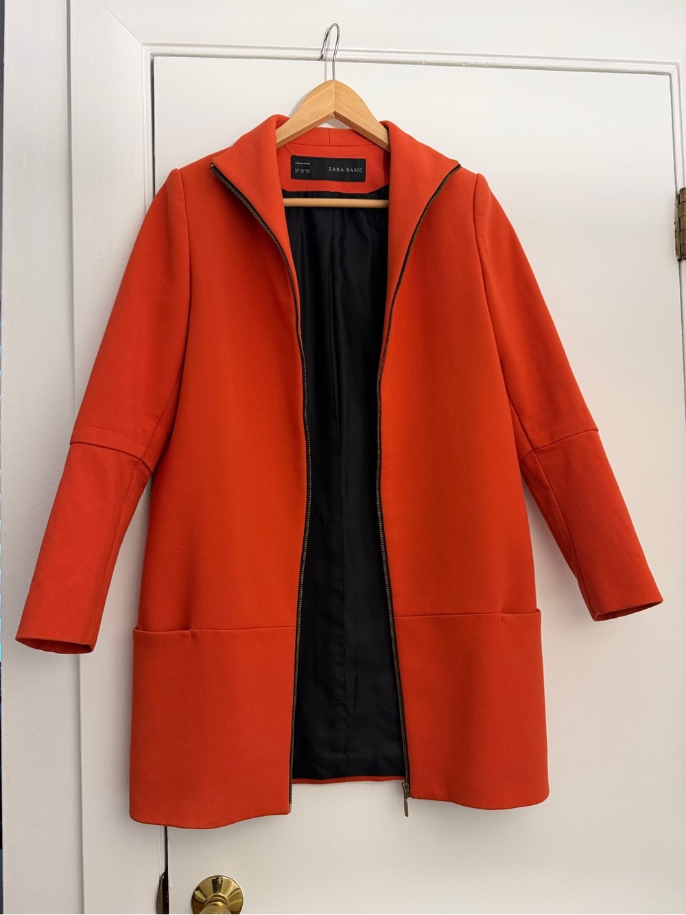 Zara Women's Bright Orange Zip-Front Trench Coat